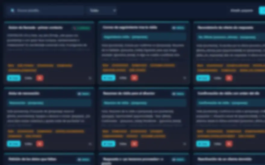 Captura desenfocada de la pantalla de plantillas de la aplicación. Empresa y datos ficticios.